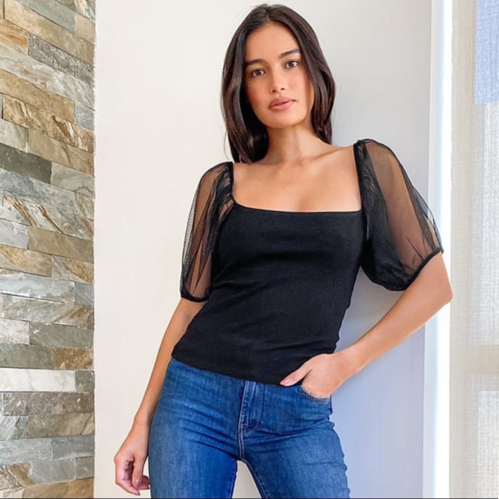 Free People Mesh Sleeve Top